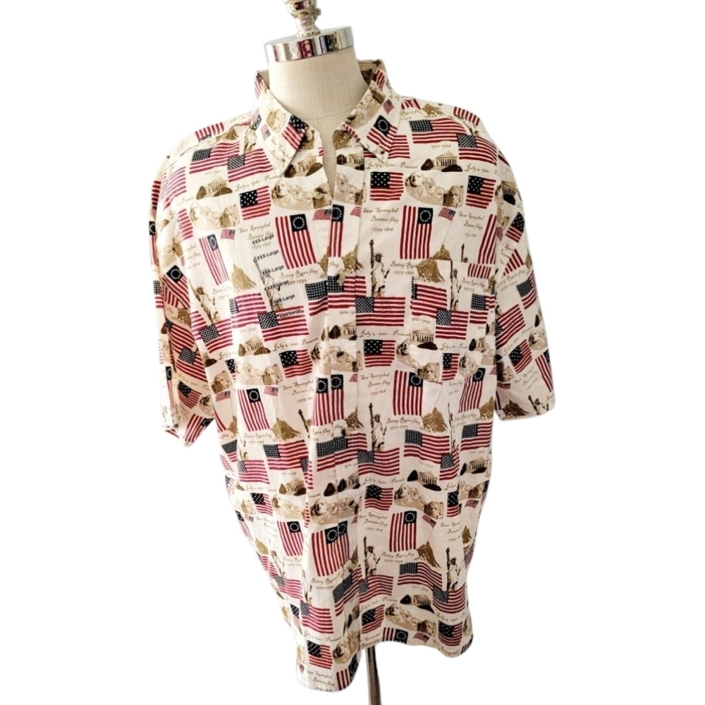 Cotton Traders Patriotic Flag Print Men's Shirt Big and Tall Size 3X New W/ Tags